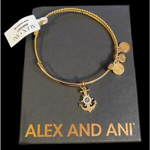 Alex and Ani Two-Tone Textured Anchor Charm Bangle